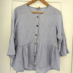 Click By Color Me Cotton 100% Linen Blouse Light Blue Size Small
